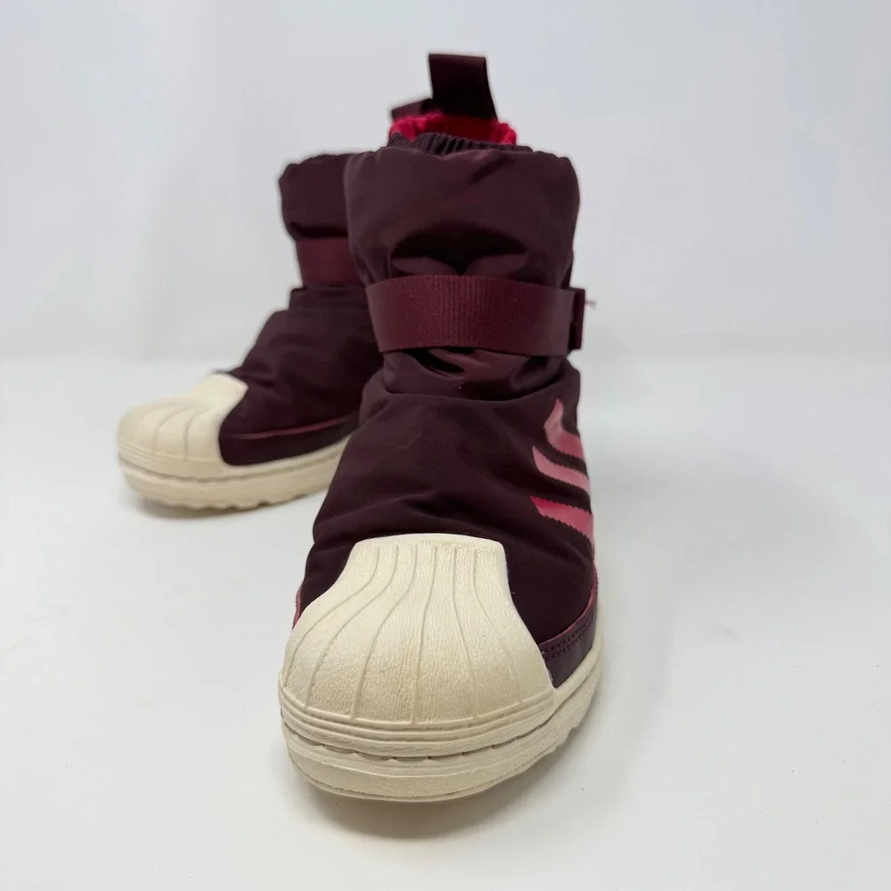 Adidas Superstar Winter Boots Kids 2.5 Burgundy Pink Puffer Shell Toe JR5804